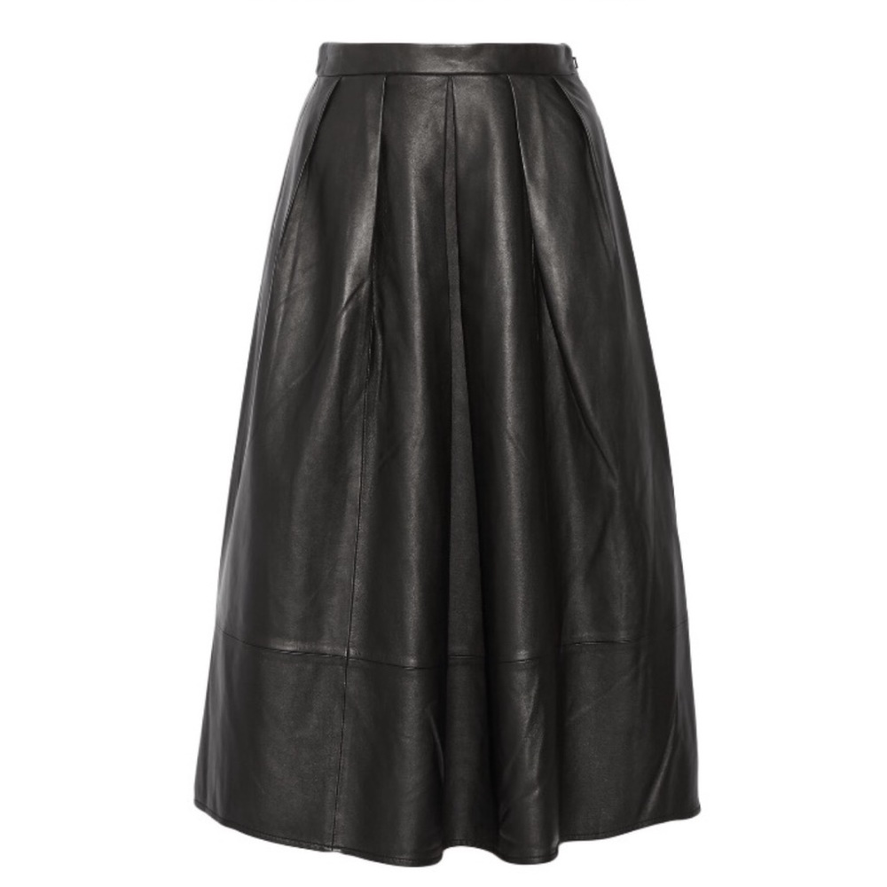 ‼️PRICE FIRM‼️ Tibi Pleated Leather Midi Skirt Size 8 - Picture 1 of 12